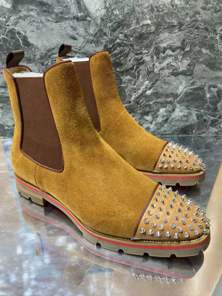 Herren Premium Leder Chelsea Stiefel mit Spike Akzenten WW