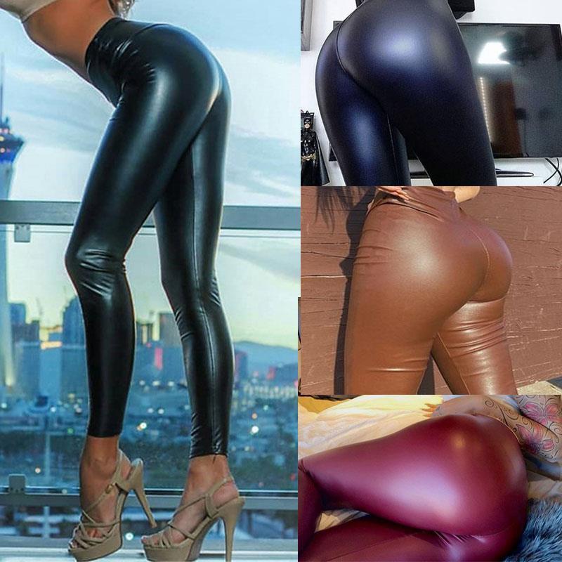 Femme Hochbundige Kunstleder Leggings WW
