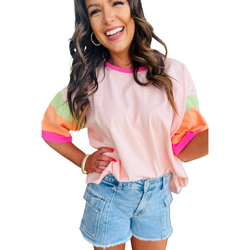 Damen lässiges T-Shirt mit bunten Ärmeln WW