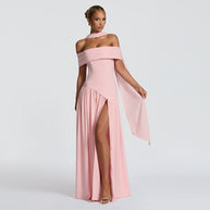 Damen Abendkleid mit schickem Schulterfreies Design und hohem Schlitz WW