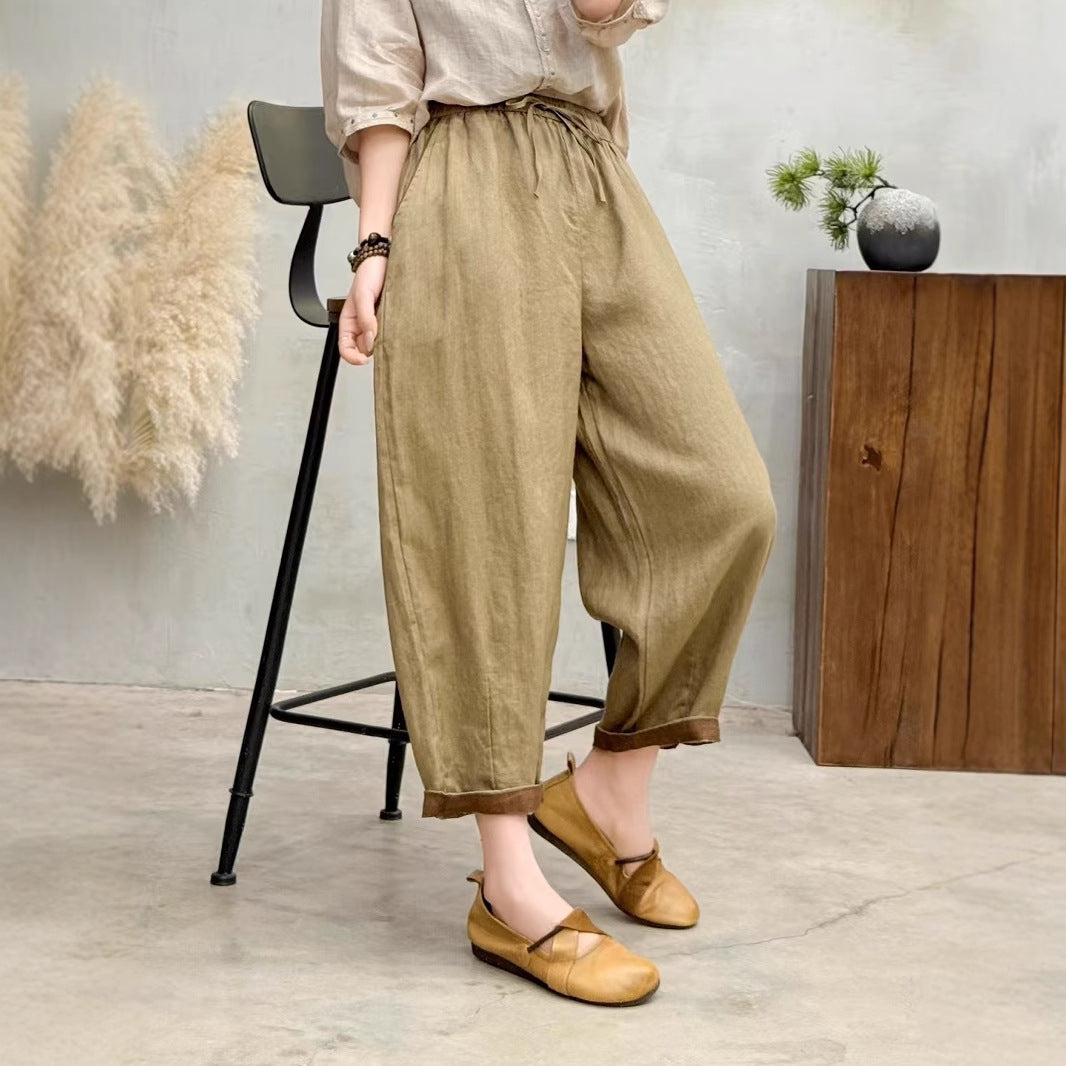 Damen Relaxed Fit Hohe Taille Hose mit verstellbarem Zugband WW