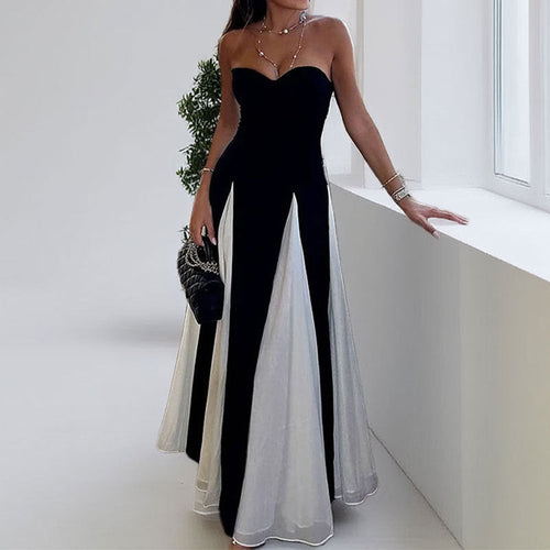 Damen Abendkleid mit trägerlosem Design und elegantem Farbkontrast W&W Mode