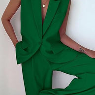 Damen ärmelloses Blazer-Set mit weit geschnittenen Hosen WW
