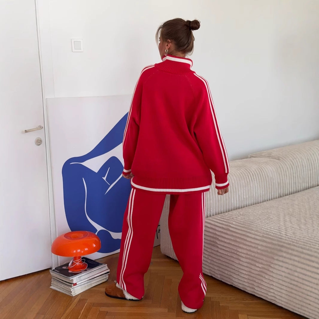 Damen Sportlicher Lounge-Set mit hochwertigem Rollkragen und gestreiften Details WW