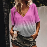 WW | Gradient-Druck Bunt V-Ausschnitt T-Shirt