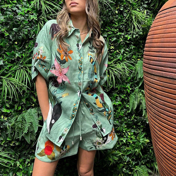 WW | Sommer Druck Shirt Shorts Locker Casual Zweiteiliges Set
