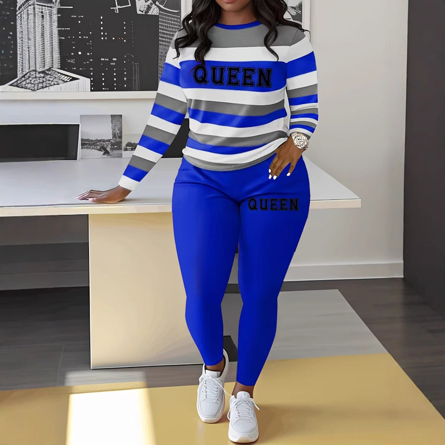 Damen Sportliches Zweiteiler-Set mit gestreiftem Oberteil und leggings WW