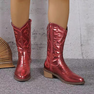 Damen Cowboystiefel mit raffiniertem Muster und stabilen Blockabsatz WW