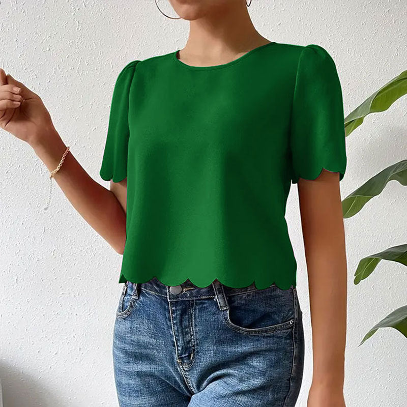 Damen Oberteil mit wellenförmigem Saum und luftigen Ärmeln W&W Mode