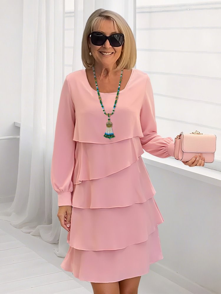 Damen schickes Rüschensommerkleid mit Langarm WW