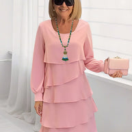 Damen schickes Rüschensommerkleid mit Langarm WW