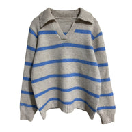 Damen Strickpullover mit V-Ausschnitt und strukturiertem Streifenmuster WW