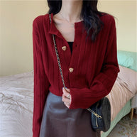 Damen Strickjacke mit dekorativem Knopfdesign und vertikalem Rippmuster WW