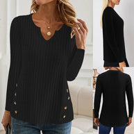 Damen Rippstrick-Pullover mit modischen Knopfdetails WW