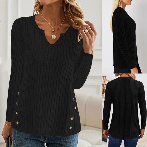 Damen Rippstrick-Pullover mit modischen Knopfdetails WW