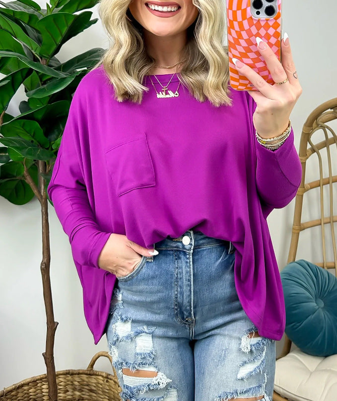 Damen lässiges Oversized Shirt mit Taschen WW