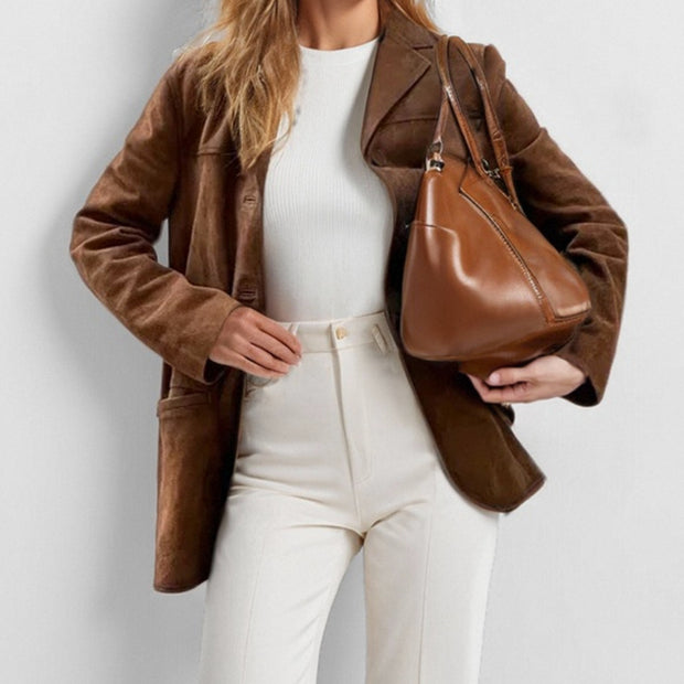 Damen Eleganter Blazer aus weichem Wildlederimitat mit schmalem Schnitt WW