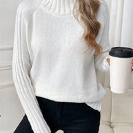 Damen Pullover mit modernem Stehkragen und strukturiertem Rippdesign WW