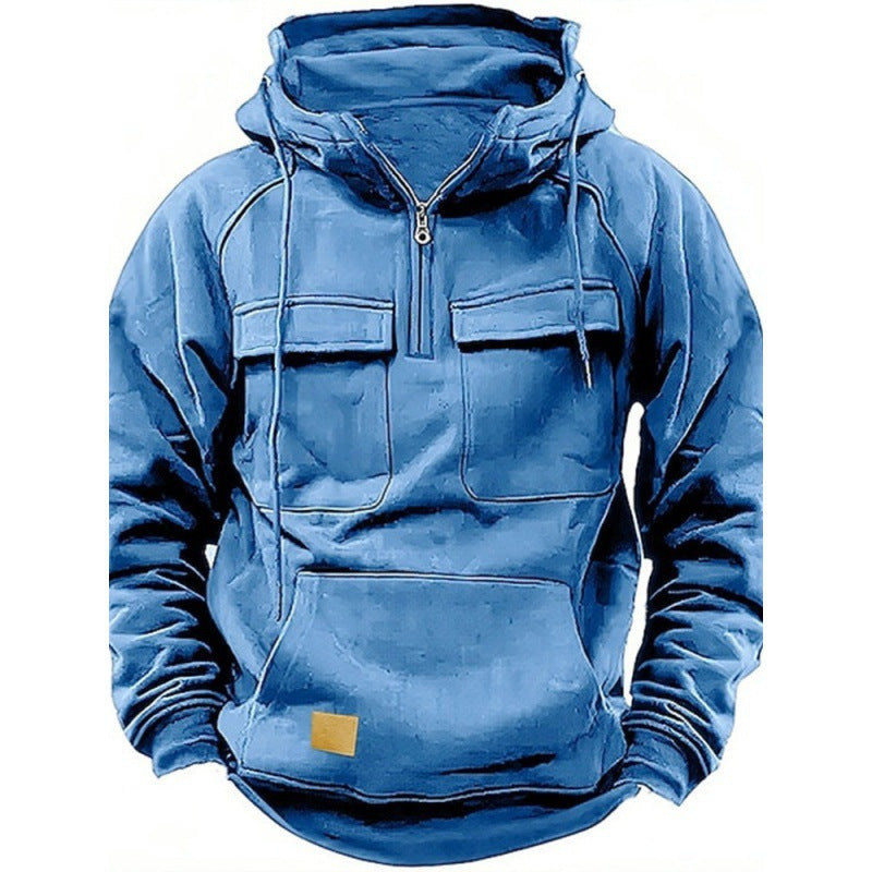 Herren funktionale Kapuzenpullover mit Taschen und Viertelreißverschluss WW