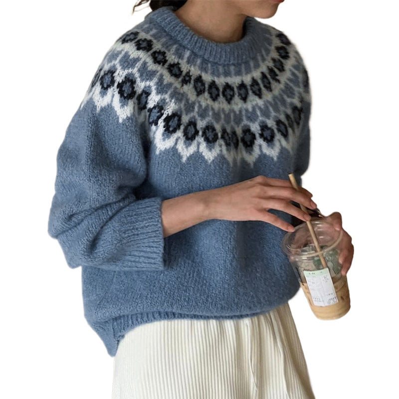 Damen Strickpullover mit traditionellem Norwegermuster WW