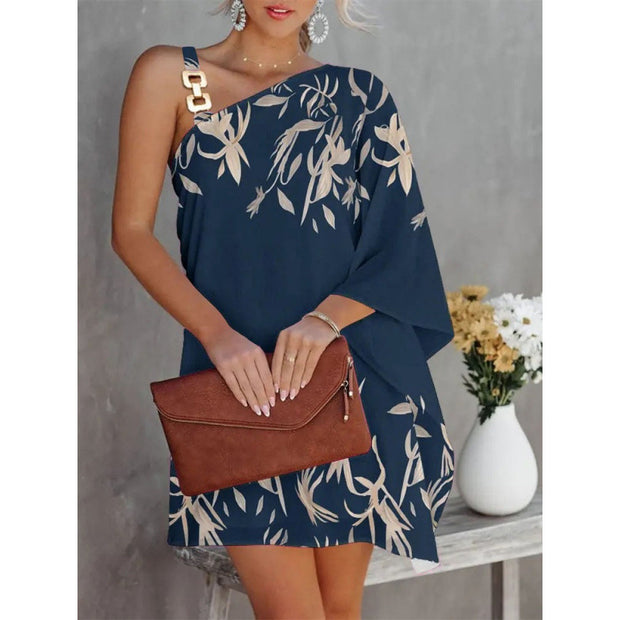 Damen asymmetrisches Floral-Kleid mit einem Schulterträger und stilvollem Design WW
