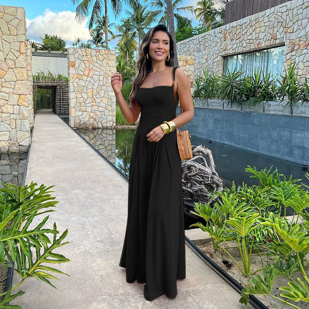 Damen elegantes langes Abendkleid mit trägerlosem Design und fließendem Schnitt W&W