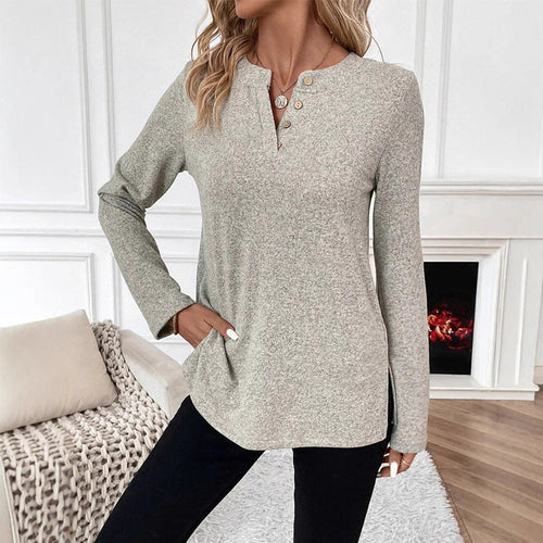 WW | Gestricktes elastisches einfarbiges Langärmliges T-Shirt