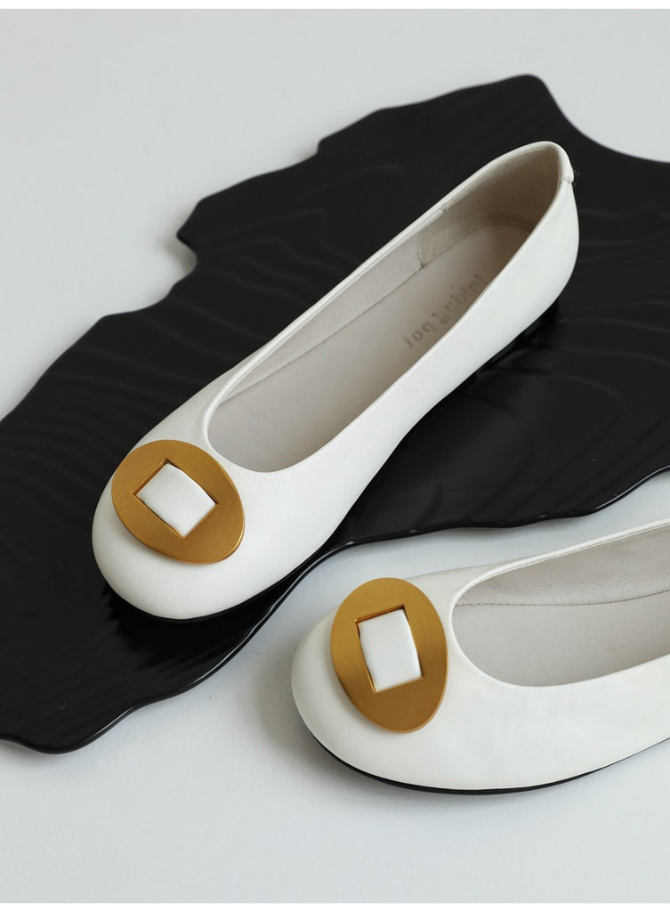 Damen elegante Ballerinas mit goldener Schnalle WW
