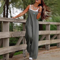 Damen luftiger Jumpsuit mit praktischen Taschen und verstellbaren Trägern WW