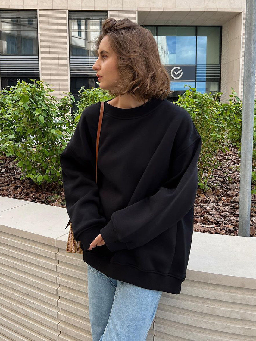 W&W Mode | Damen Lockere Rundhals-fleece-sweatshirt