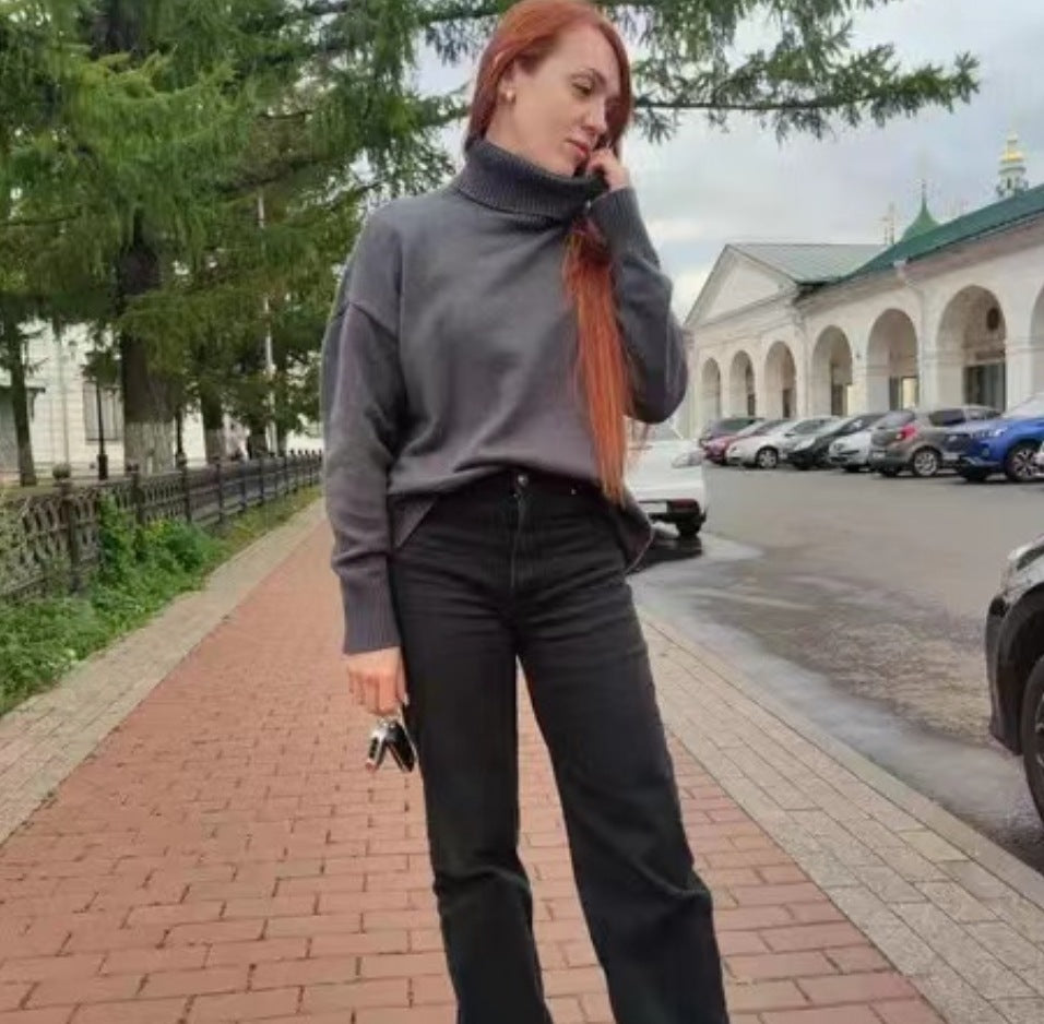 Damen Modischer Rollkragenpullover aus weichem Material WW