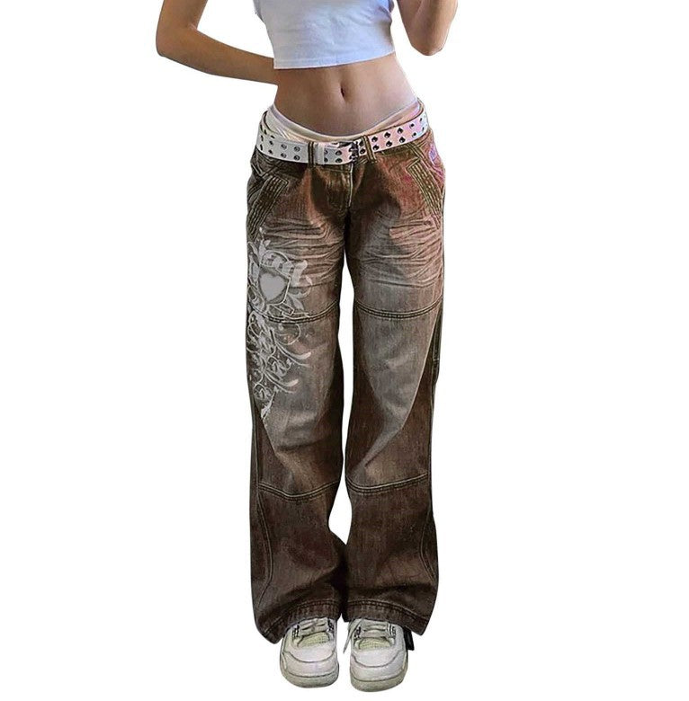 Damen Streetwear Jeans im lässigen weiten Schnitt mit trendigem Grafik-Design WW