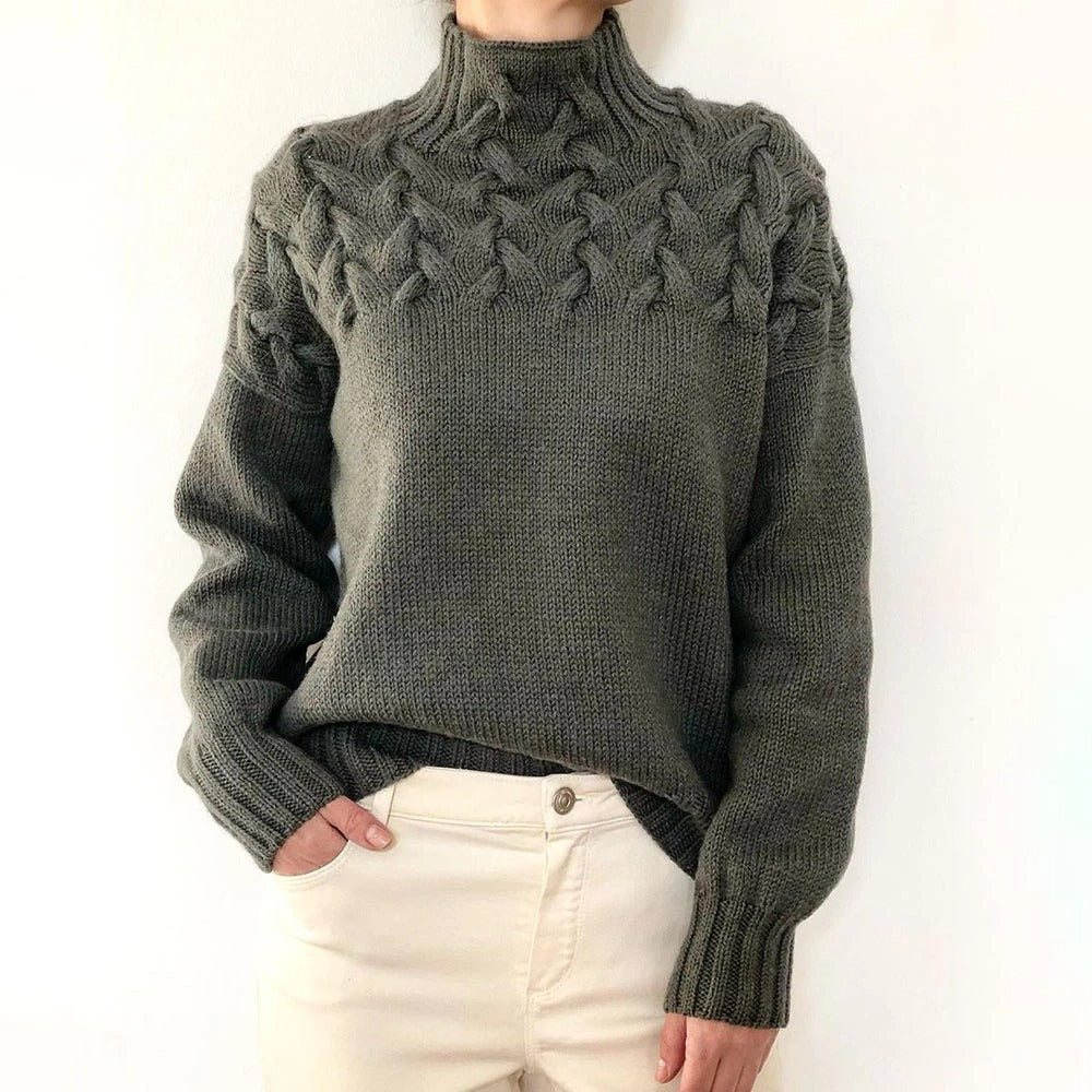 Damen Strickpullover mit hochgeschlossenem Kragen und trendigem Zopfmuster WW