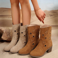 Damen Cowboystiefel mit eleganten Sternen-Ausschnitten und bequemen Blockabsatz WW