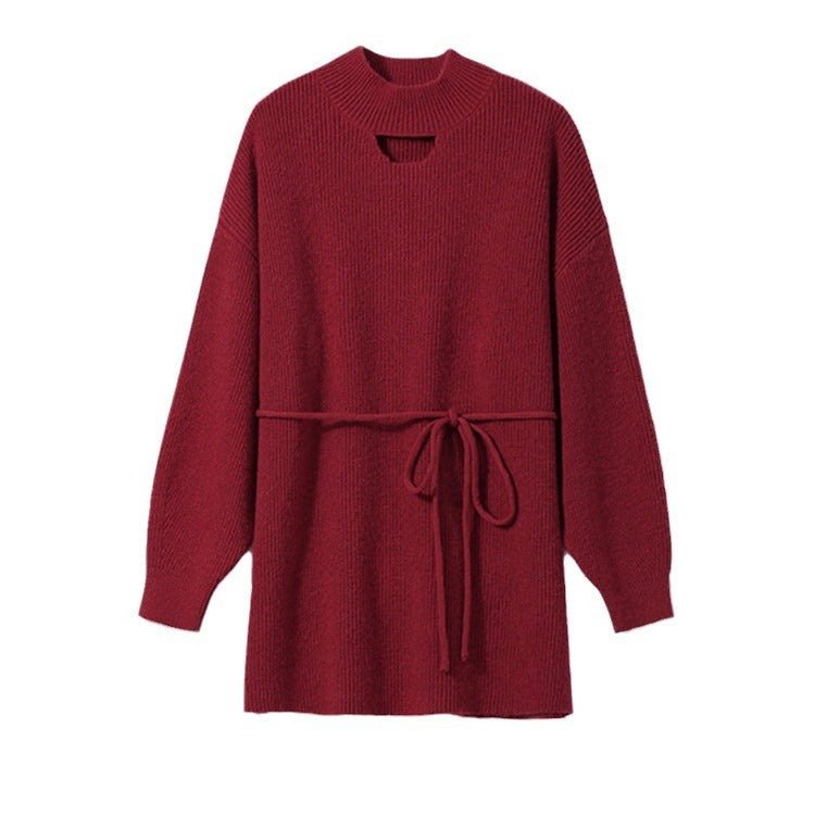 Damen Strickkleid mit hohem Kragen und eleganter Taillierung WW