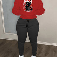 Damen Sportliches Kapuzensweatshirt und Jogginghose Set mit niedlichem Muster WW