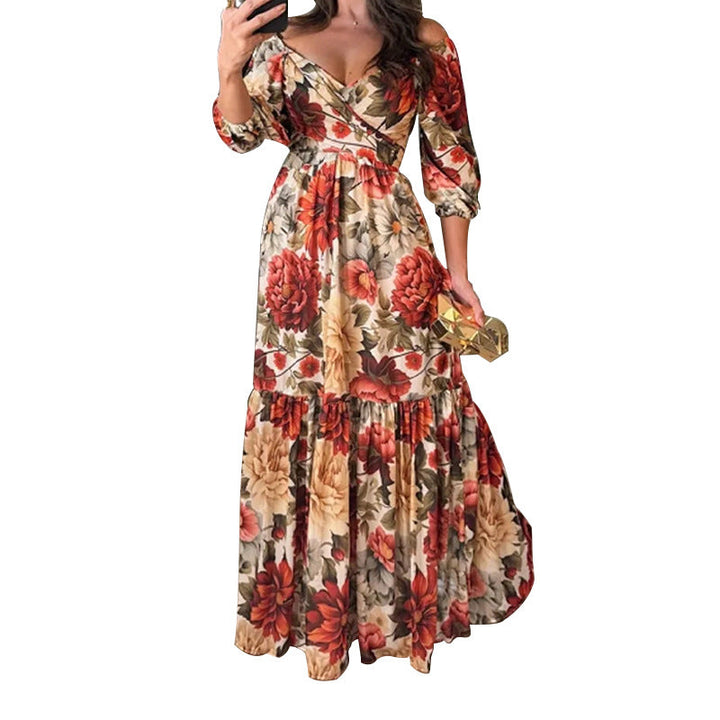 Damen Maxikleid mit V-Ausschnitt und Rüschendetails W&W Mode