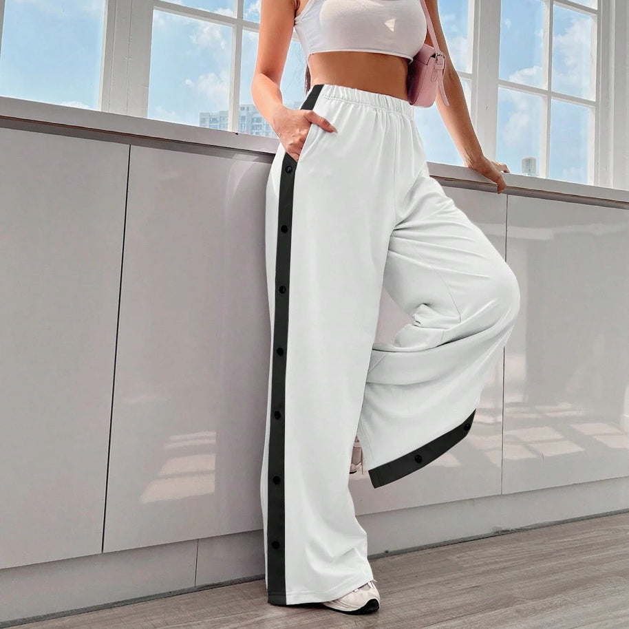 Damen Sportliche Freizeithosen mit Druckknopfdetails und elastischem Bund WW