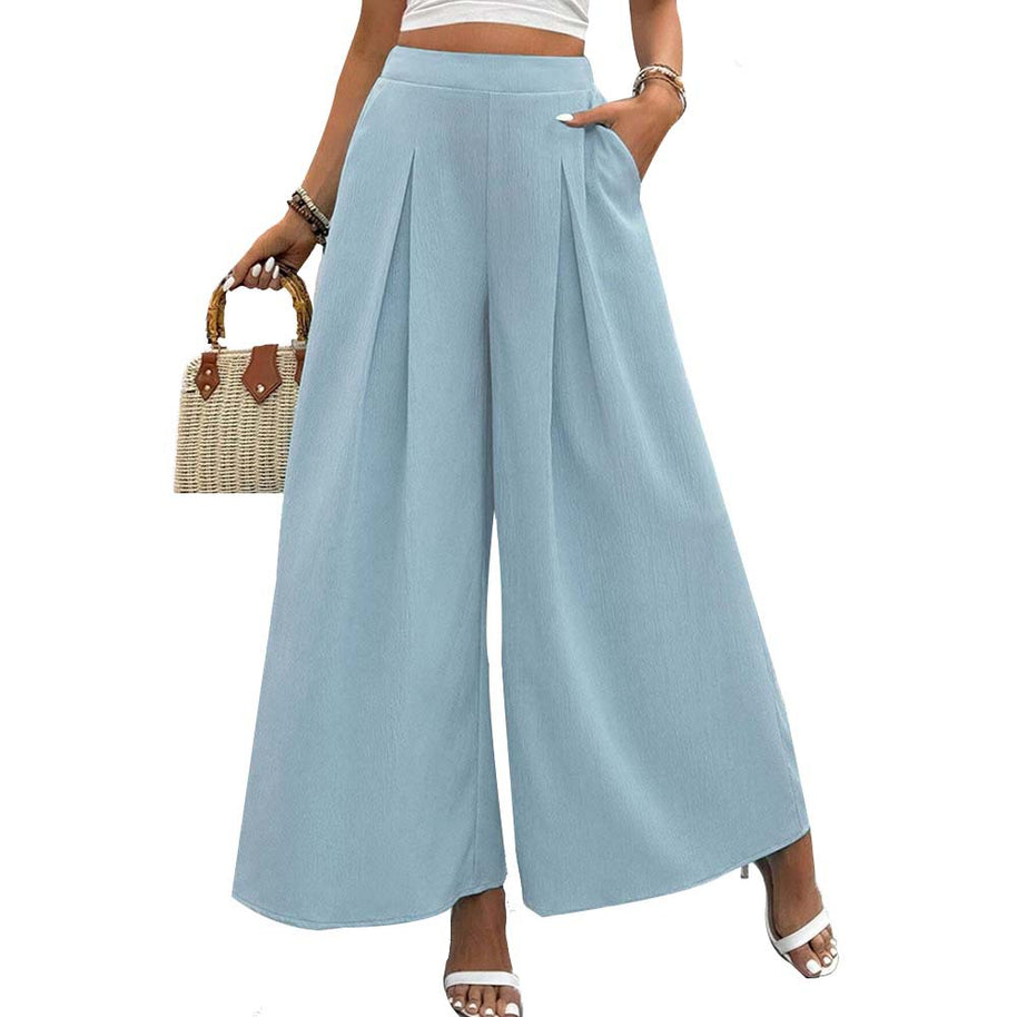 Damen weite Palazzo-Hose mit eleganten Falten und hohem Bund W&W