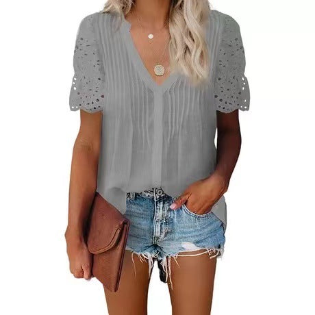 Damen Bluse mit raffinierten Stoffdetails und Spitzenärmeln WW