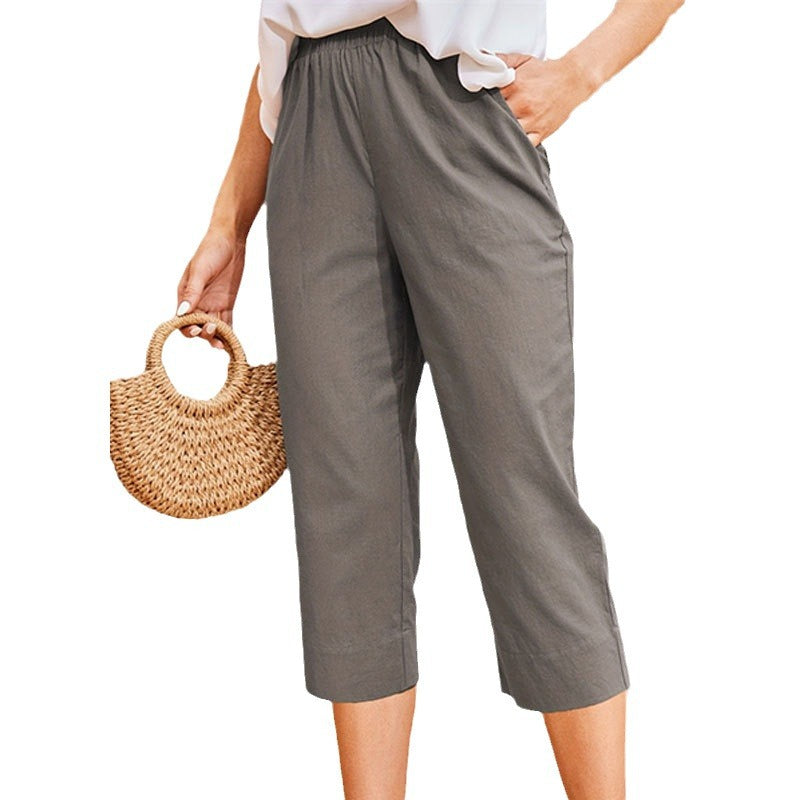 Damen bequeme Leinen-Hose mit elastischem Bund W&W Mode
