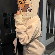 Damen sportlicher Kapuzenpullover mit fröhlichem Blumenmotiv WW