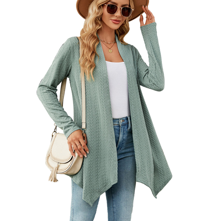 Damen Strickjacke mit strukturiertem Waffelmuster und offener Front WW
