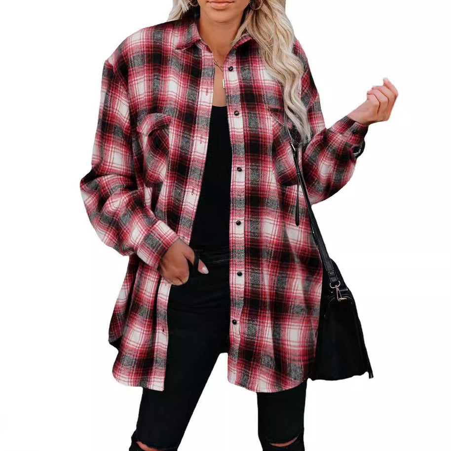 Damen Karo-Hemdjacke aus weichem Flanell mit praktischen Taschen WW