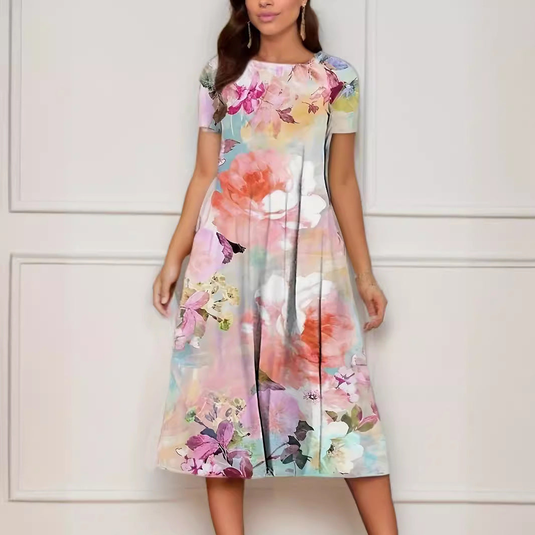 W&W Mode | Floraler Print Frühling Sommer Kurzarmkleid