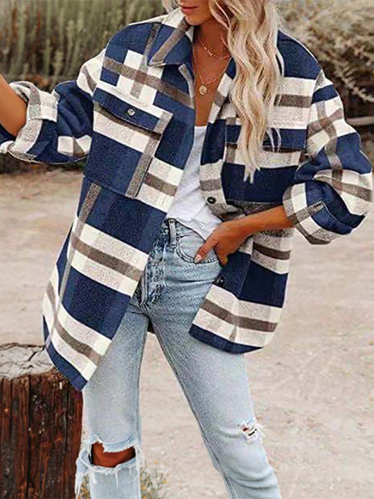 Damen Karierte Flanelljacke im Lagenlook WW