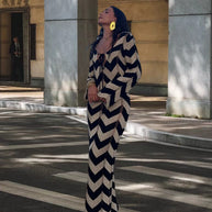 Damen Strick-Maxi-Kleid mit Zickzackmuster und dezenten Cut-Outs WW