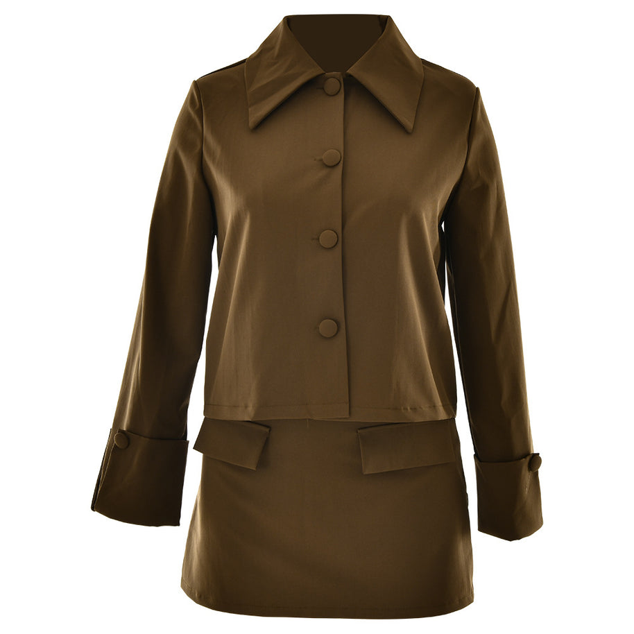 Damen Elegante Kurzjacke mit übergroßen Kragen und stilvollen Knopfdetails W&W