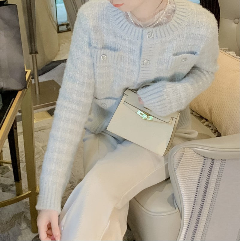 Damen Strickjacke mit Taschen und dekorativen Knöpfen WW