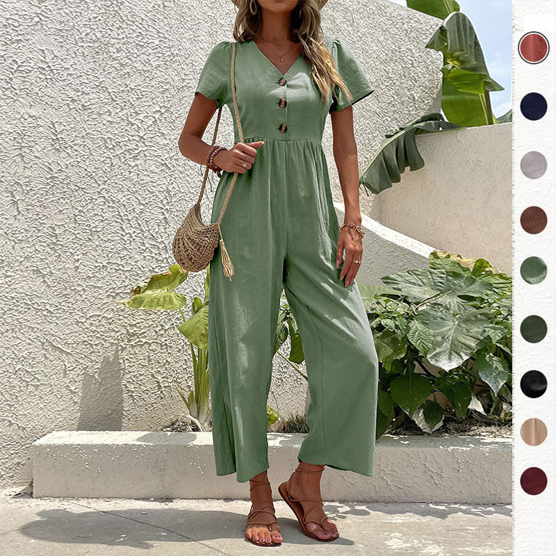 Damen Jumpsuit mit knöpfbaren Details und luftigem Schnitt W&W Mode